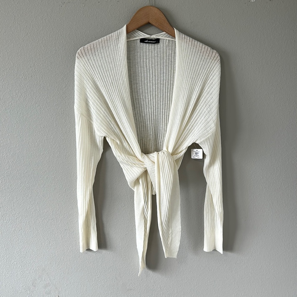 NWT Olivaceous Apricot Lane Cream Cropped Tie Front Cardigan Sweater Large - Picture 2 of 13